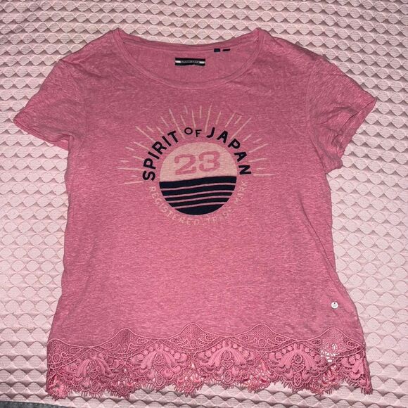 Superdry Tops - Superdry Spirit of Japan Crochet Lace Trim T-shirt